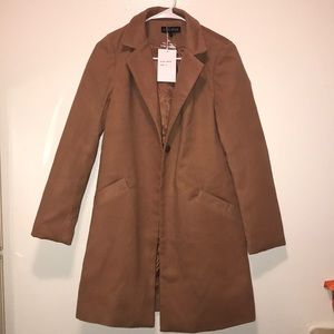 Camel Single Breasted Faux Wool Coat